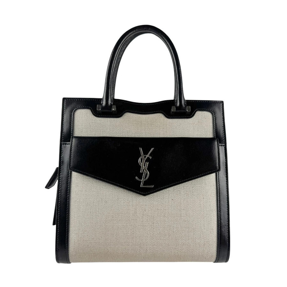 Saint Laurent 2way Shoulder Bag Uptown leather canvas black Ivory White